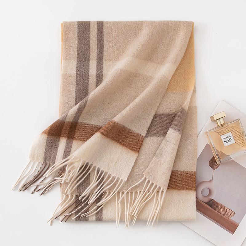 Plaid Simple Maillard Double Sided Cashmere Scarf Women's Autumn and Winter Thickened Warmth Versatile Wool Men's Scarf