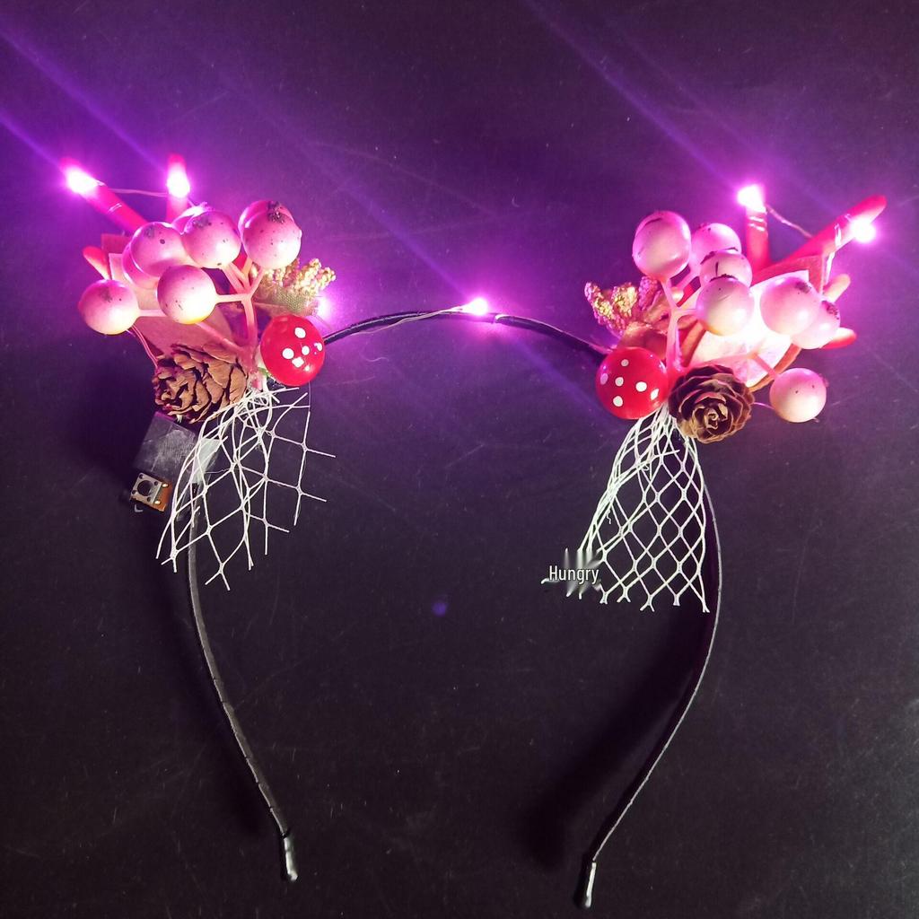 Glowing Reindeer Berry Antler Headband for Christmas & Halloween Parties