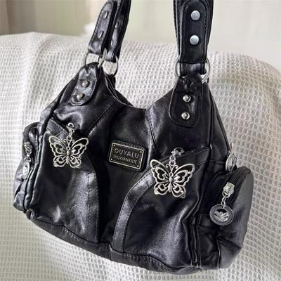 Womens Shoulder Bag Vintage Fashion Soft Pu Gothic Tote Bag Punk Harajuku Casual Large Capacity Handbag
