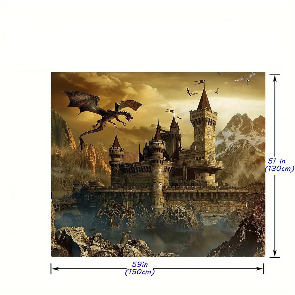 Medieval Castles and Dragons - Background Decorations for Fantasy-themed Birthday Parties and Halloween Parties | Polyester