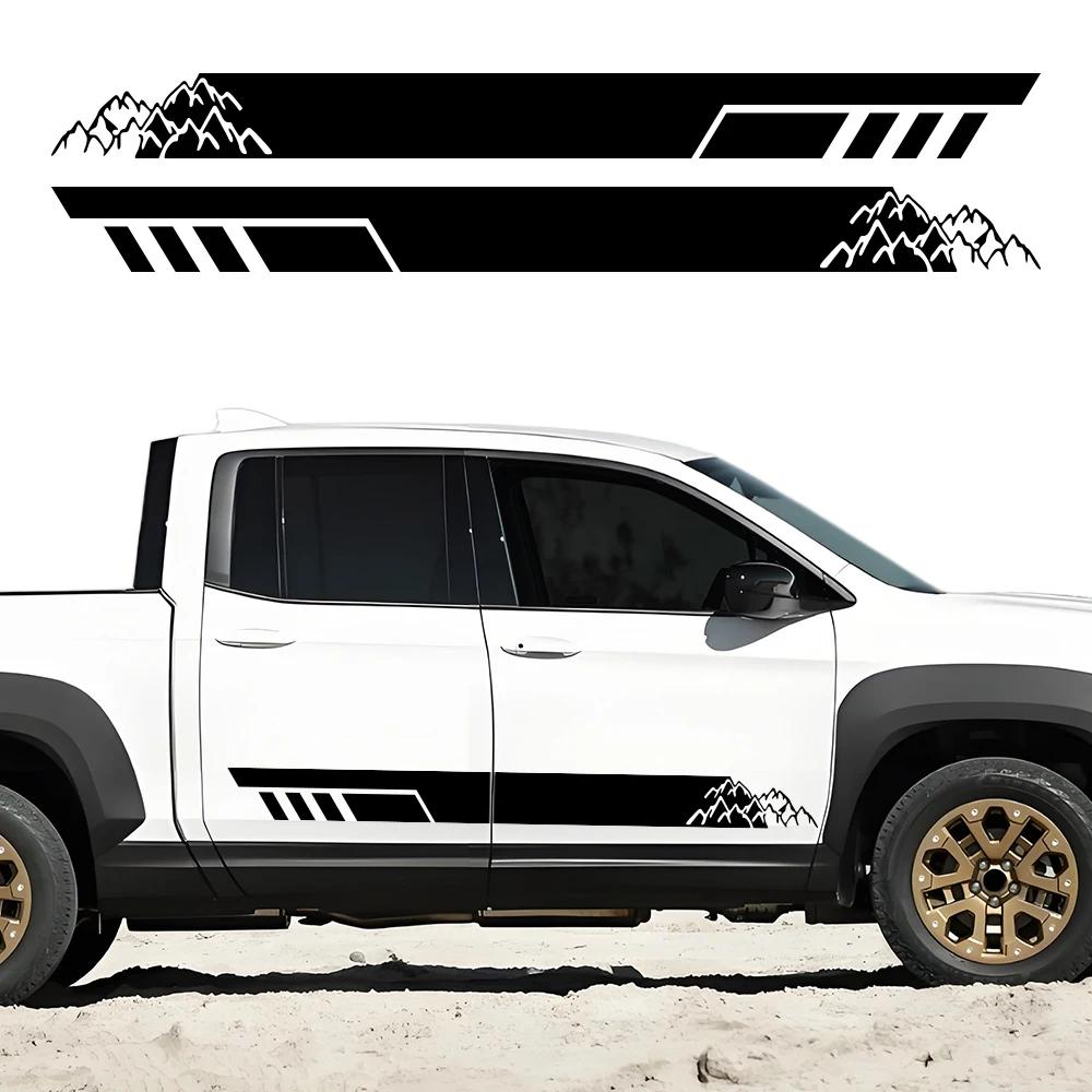 2PCS Car Door Side Skirt Stickers Mountain Stripe Pattern Vinyl Decals Car Decoration Stickers ForF150 F-150 Raptor Pickup