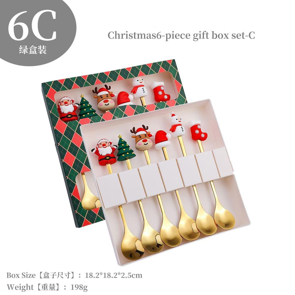 Świąteczna łyżka widelec zastawa stołowa kreskówkowy Mikołaj łyżka dziewczynka widelec do owoców urocze świąteczne pudełko prezentowe