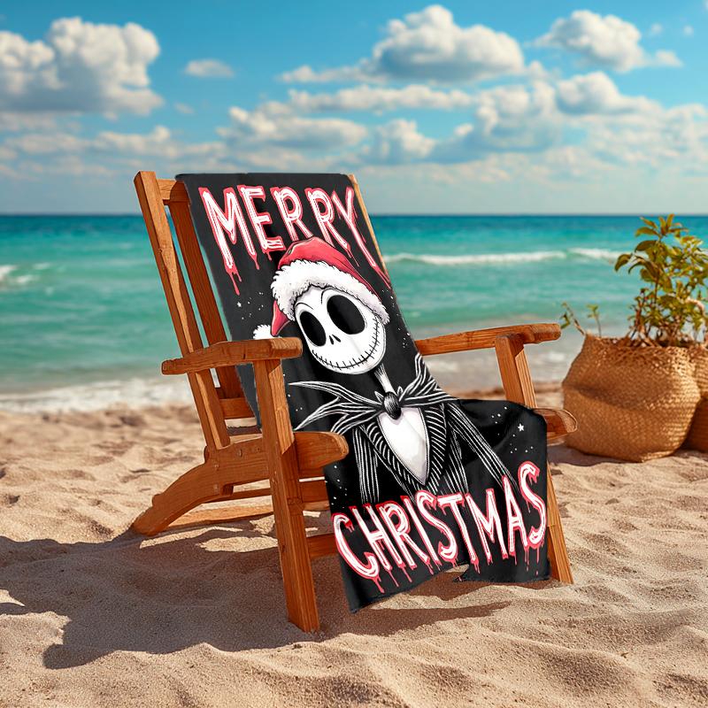 1Pc Christmas Nightmare Before Beach Towel, Quick Dry, Multi-Use for Beach Pool Gym Yoga Home Travel, Christmas, Halloween, Xmas Gift S30