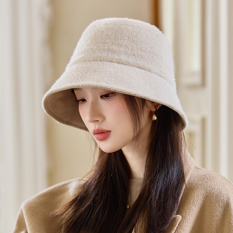 Autumn and winter hat women's big brim shows face small bucket hat double-sided fashion versatile bucket hat temperament basin hat