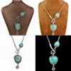 Women Vintage Charm Heart Bib Collar Pendant Turquoise Necklace Jewelry Accessories