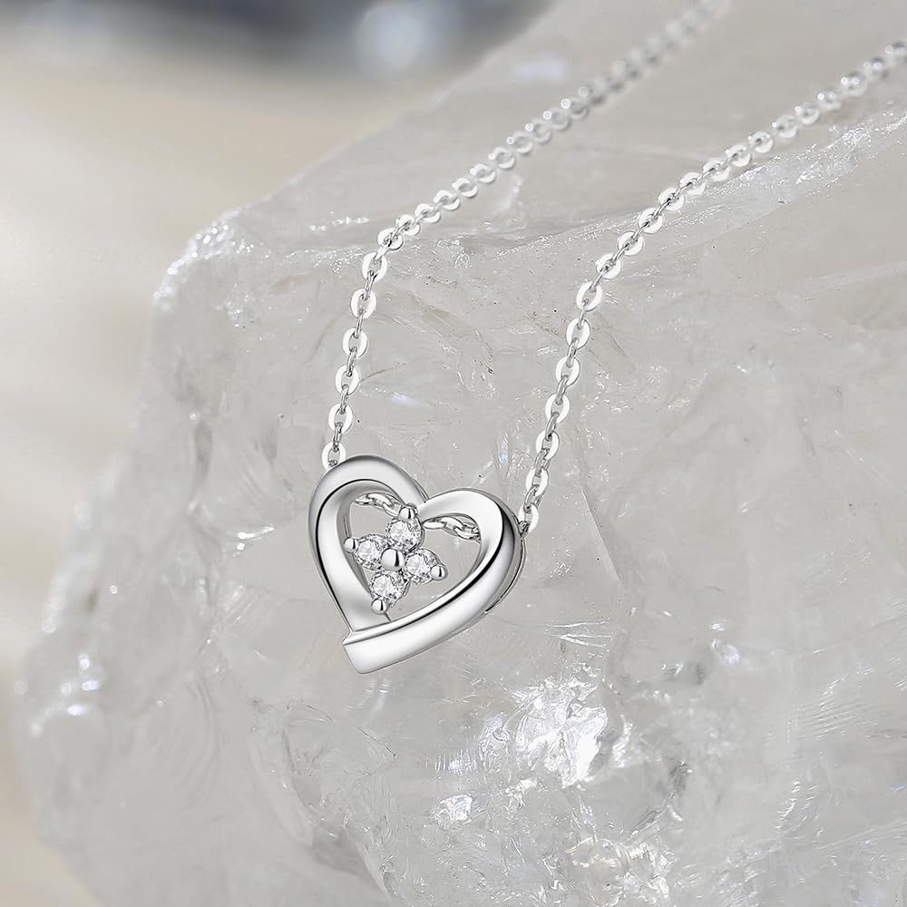 FANCIME Diamond Necklace for 4 Approximately Heart Motif with Silver Perfect for and Gift Women, Platinum, Lab-Grown Diamonds, 0.035 Carat, Pendant,