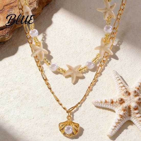 Dainty Necklace Bohemia Starfish Faux Pearl Lightweight Hypoallergenic Women Shell