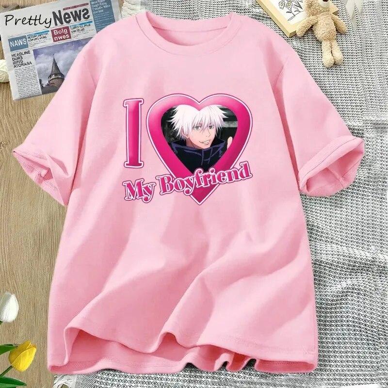 Jag älskar min pojkvän Jujutsu Kaisen T-shirt Dam Bomull Kortärmad T-shirt Anime T-shirts 90-talsmode Unisex Damkläder Streetwear