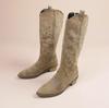 Modische bestickte Western-Cowboystiefel für Frauen, Herbst, spitze Zehenpartie, dicker Absatz, hohe Kniestiefel, Frau, lose PU-Leder, lange Botas Mujer