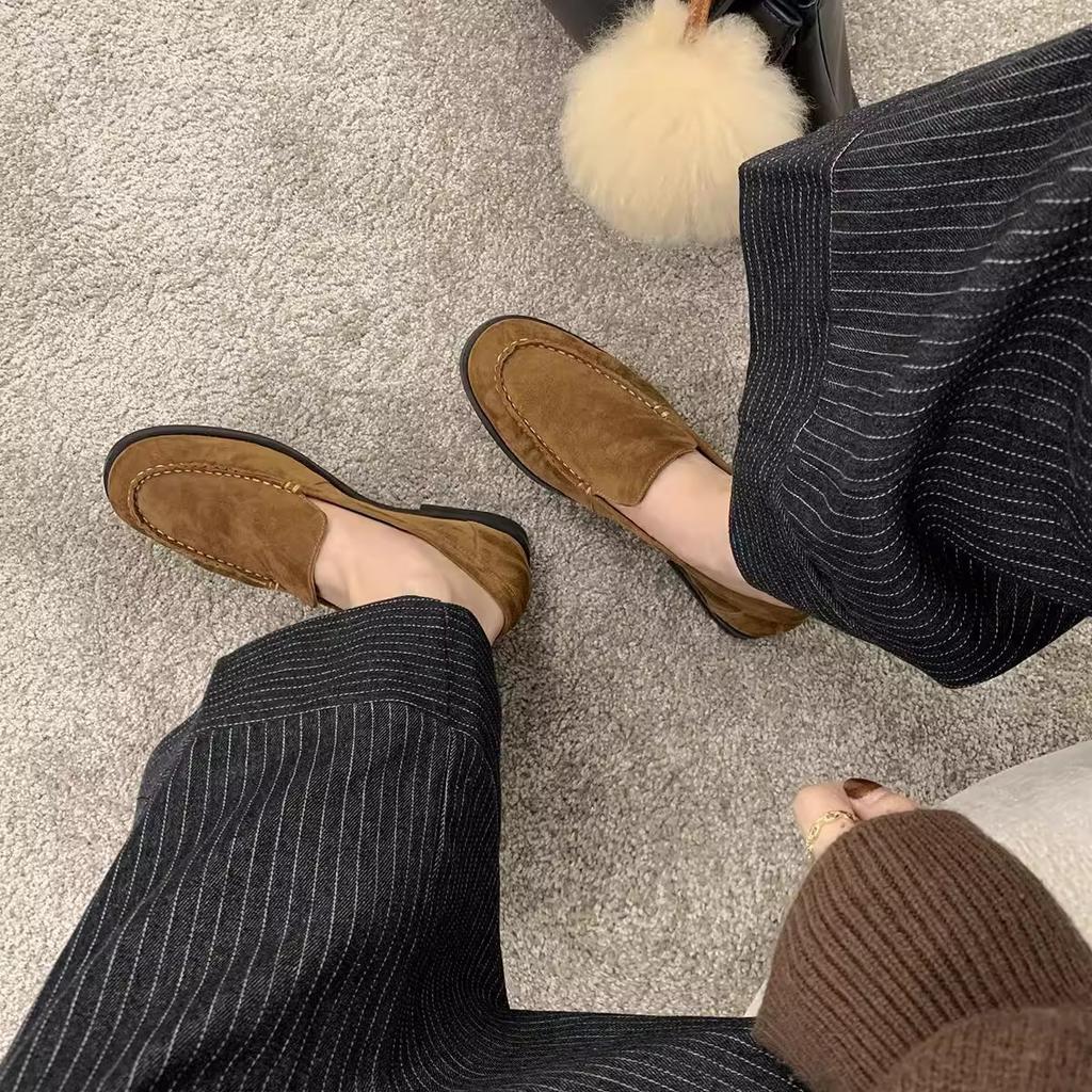 Sheepskin Version~ Grape Mother Same French Round Head One-pedal Beanie Shoes Commuter Lazy Loafers Women's Small Leather Shoes