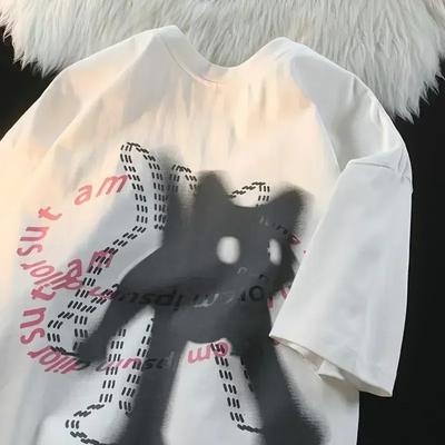 Niedliches T-Shirt Damen Design O-Ausschnitt Kurzarm Ins Trend Paar Katze Druck Vielseitig Locker Y2k Top Damen T-Shirt Grafik