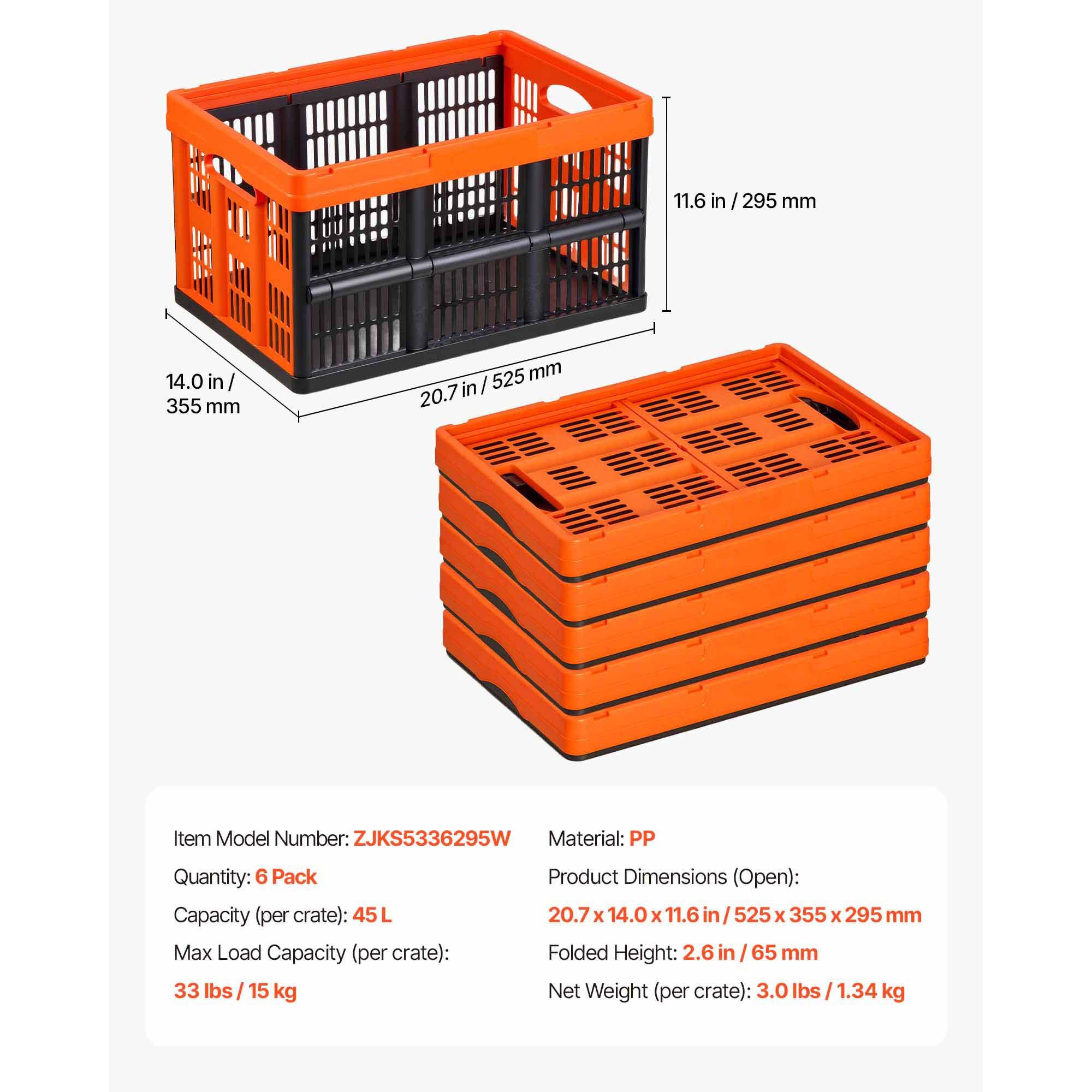 SucceBuy 45 л Пластиковые складные контейнеры для хранения 6 шт с ручками 15 кг на контейнер Складные Экономящие место для организации дома 18630₽