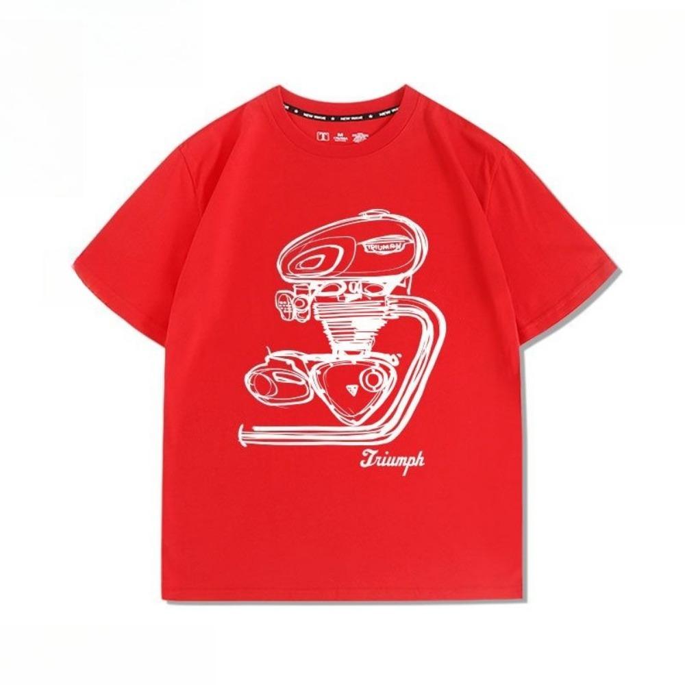 

New Trendy Motorcycle Engine Modified T120 Retro Printed T-shirt for Car Enthusiasts, Men s Loose Short Sleeved Shirt S