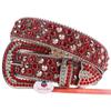 Cowboy Red Spike Studded Rhinestone PU Leather Alloy Buckle Plus Size Adjustable Belt for Dresses Jeans Party Outfits