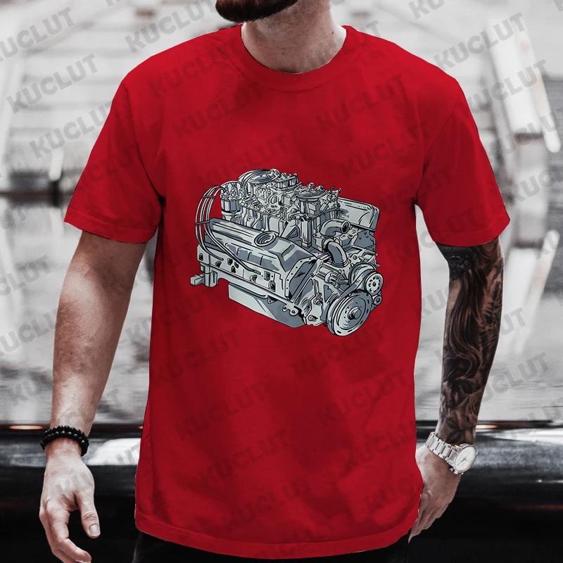 Men's T-shirts Tops Realistic Car Engine Design Funny Tshirt for Men Casual Tee T-Shirt Fashion Short Sleeve Tee Shirt Clothing
