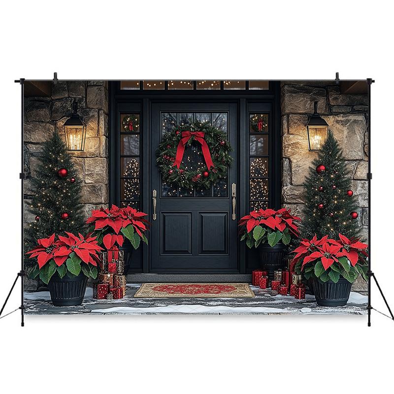 Mocsicka Christmas Door Photography Background Xmas Tree Pattern Decorations Adult Children Photo Backdrops Holiday Party Banner
