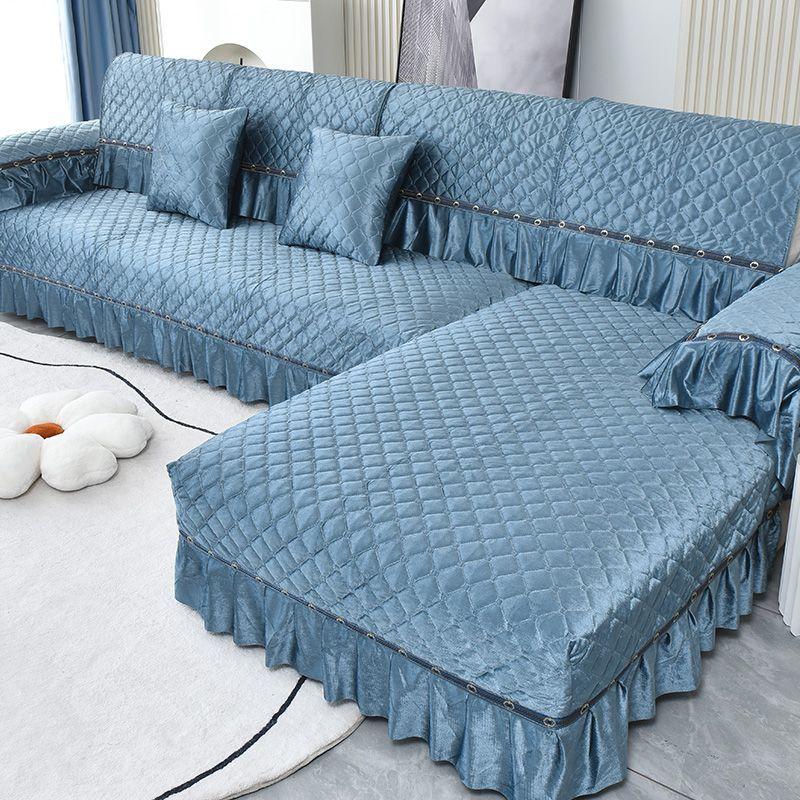 Luxury Golden Velvet Sofa Cover for Living Room Solid Color Dirt-proof Sofa Cover Elastic Protect Cushion 1-3 Seats Sofa Towel