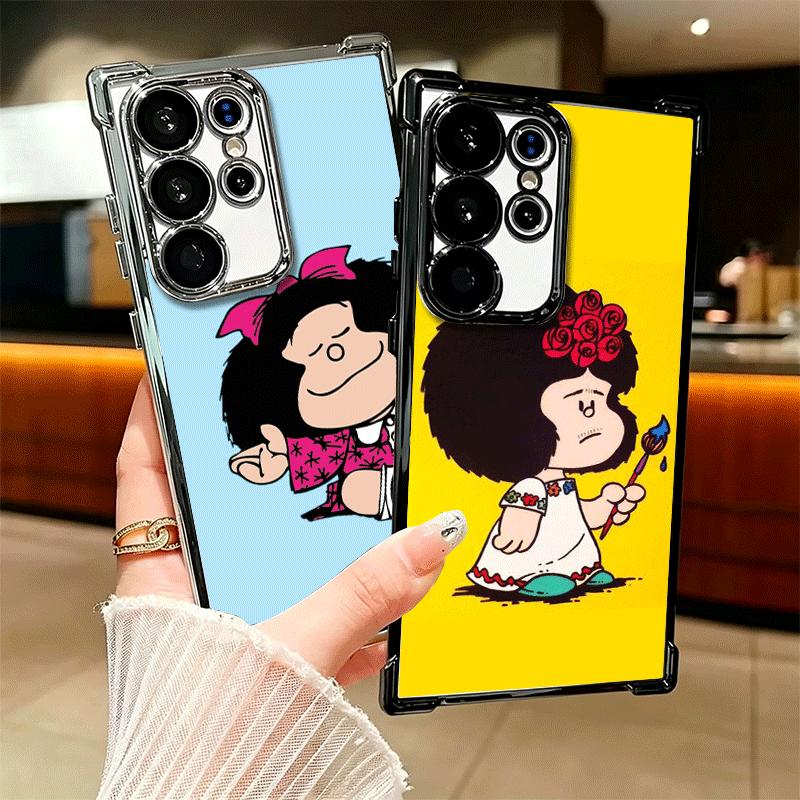 Mafalda Cartoon Cute Plating Phone Case For Samsung Galaxy S24 S25 FE S26 Edge S23 Ultra S22 S21 Plus S20 Anti-Fall Airabag Cove