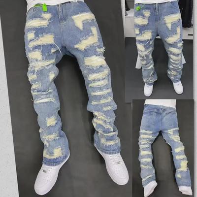 "Vintage Amerikanische Distressed Patchwork Jeans mit Clean-Fit Design"