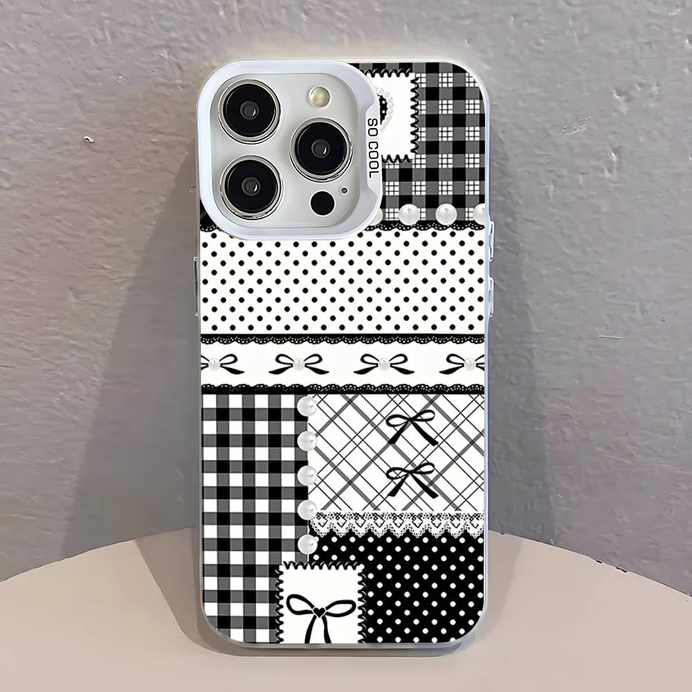 Black white Checkered  Phone Case For iPhone 17,16,13,12,11,15,14,Pro,Max,Plus,SE4,Air,Mini White IMD Matte