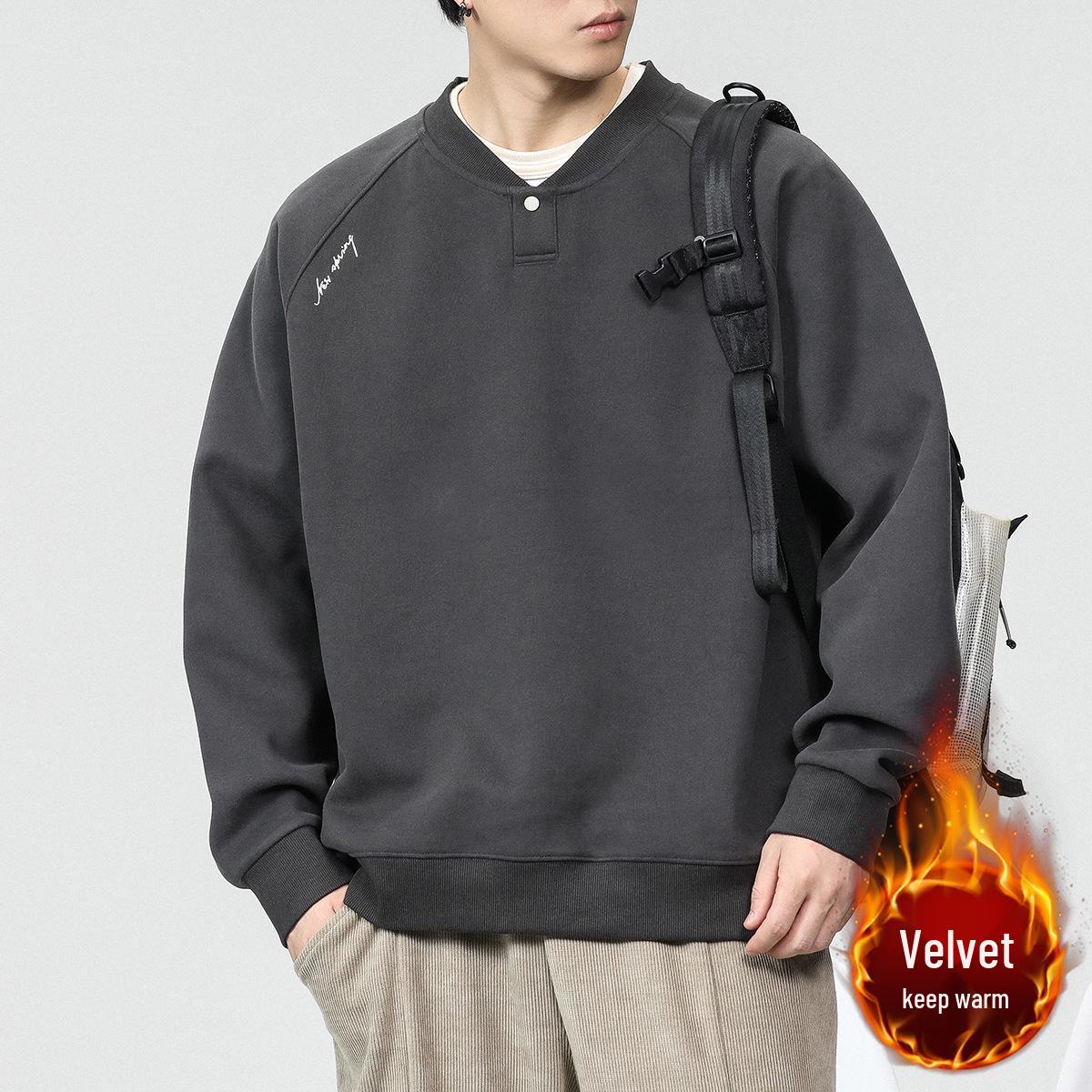 

Men s Autumn 2024 American Style Heavyweight Embroidered Hoodie with Stand-Up Collar XL