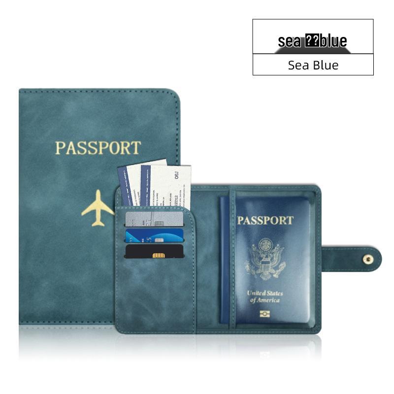 Leather Passport Holder with Airplane Buckle & Multi-Card Slots - PU Passport Protection Set