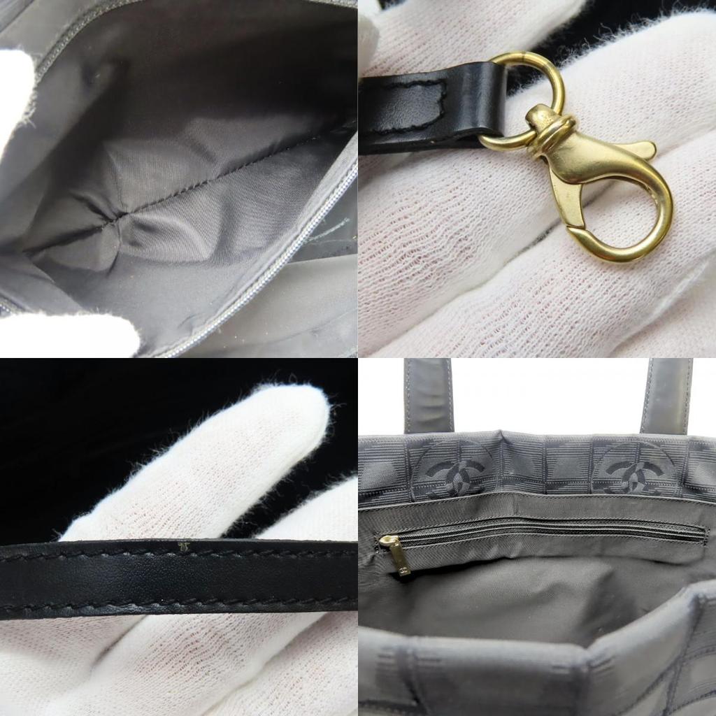 Used CHANEL Tote Bag New Travel Line COCO Mark Jacquard Nylon/leather Black 8th