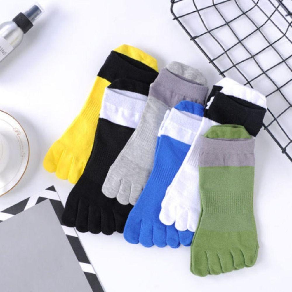Patchwork Five Finger Sports Socks Cotton Running Hosiery Men's Five Toe Socks  Spring/Summer
