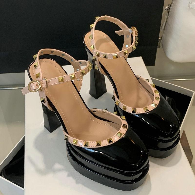 Fashion 2025 Baotong Women'S Sandal Rivet Decoration Summer Waterproof Platform Thick Heel Super High With A Line Buckle Square Head