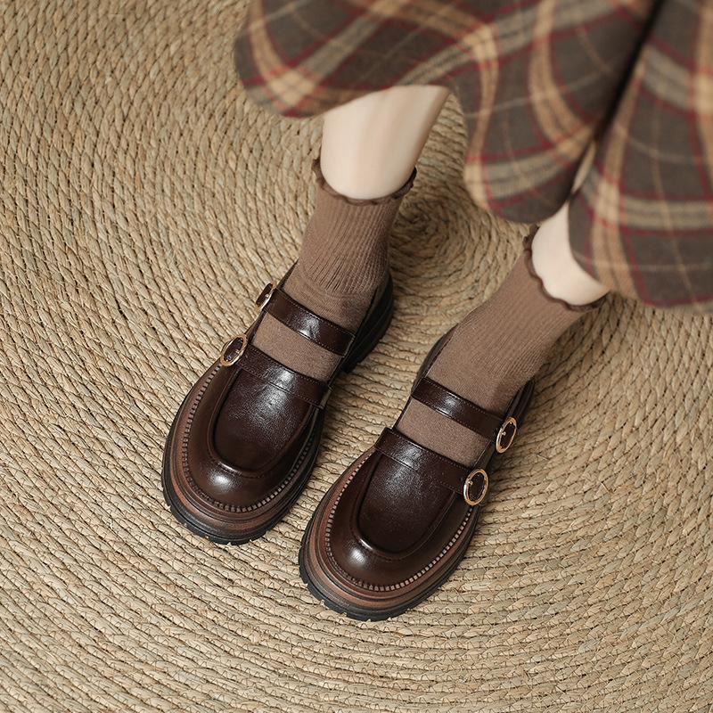 British Style Platform Small Leather Shoes for Women 2025 Early Spring Models with Round Head Retro One-pedal Mary Jane Single Shoes for Women