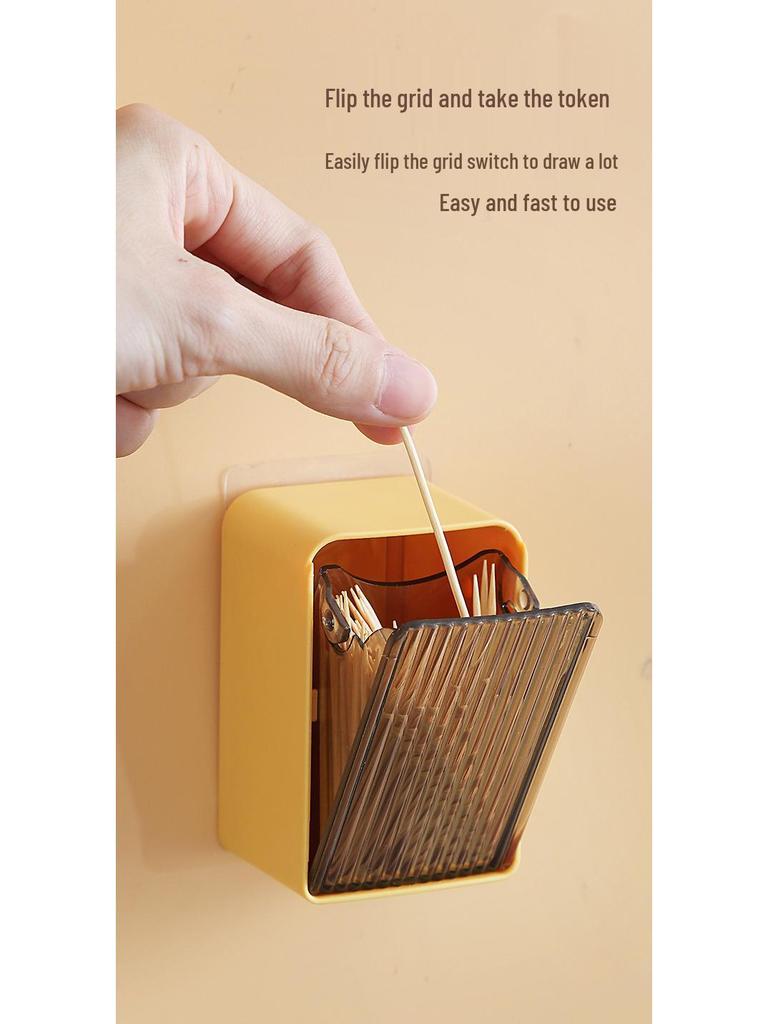 Wall-Mounted Flip-Top Toothpick Holder - Creative Plastic Design for Home and Restaurant