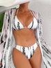 Dreiteiliges Bikini-Set im europäischen und amerikanischen Stil 2024 mit langärmeligem Sonnenschutz aus Mesh für Urlaub und heiße Quellen.