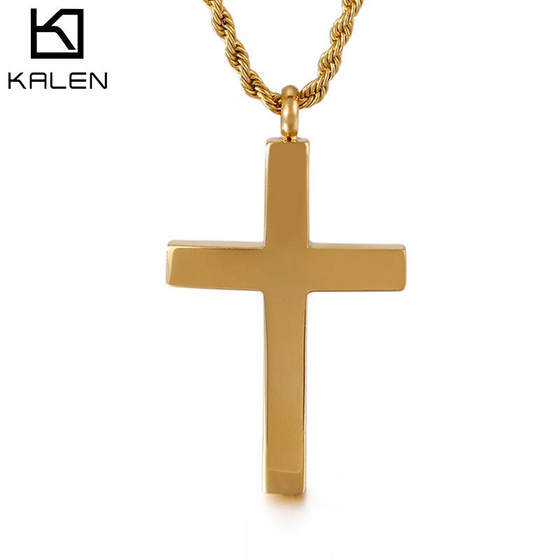 New Fashion Cross Chain For Men High Polished 60cm Stainless Steel Gold Color Cross Jewelry Necklace Male Cheap Jewelry