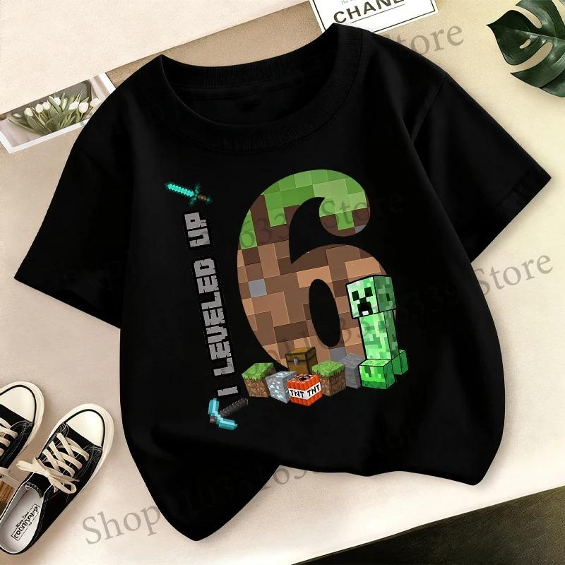 Birthday Number T-shirt Party Supplies Gift Minecrafted Cartoon Children Clothes Boy Tops Summer Short Sleeve round neck Tees