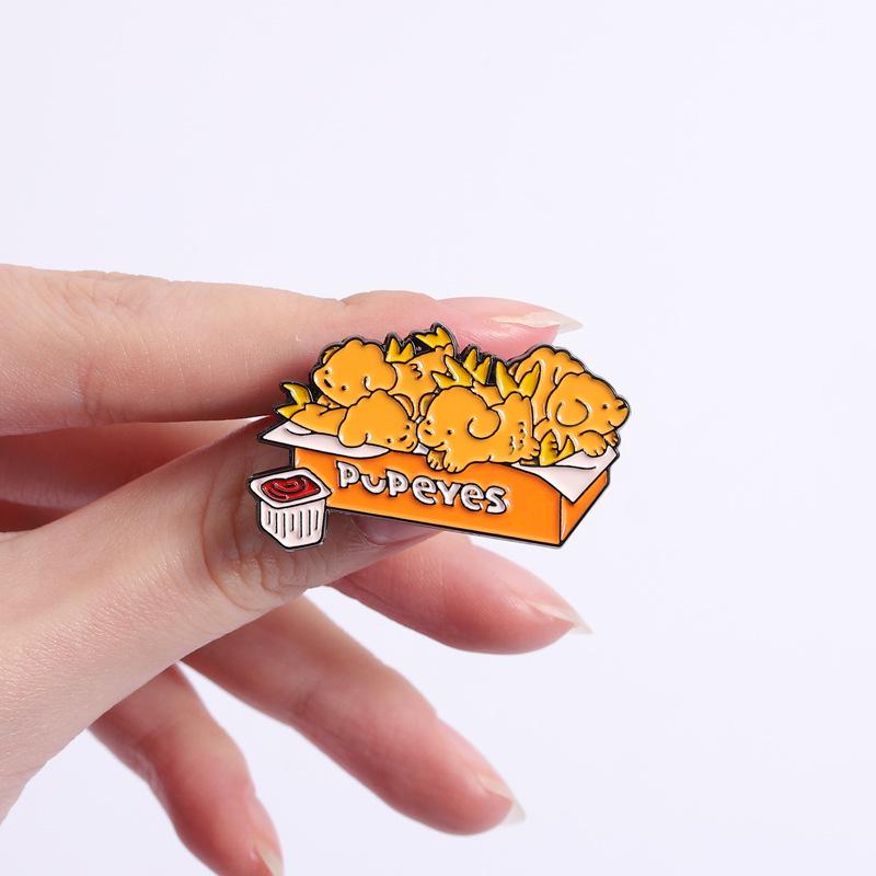 Hobby Dog Fried Chicken Nuggets Brooch - Cute Pet-Shaped Badge for Clothing & Bags