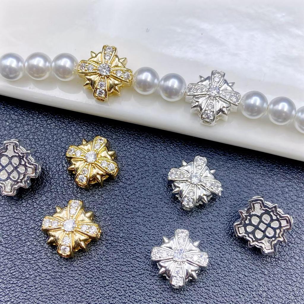 14k High-Color Retention Zircon Cross Spacer Beads for DIY Nail Art Accessories