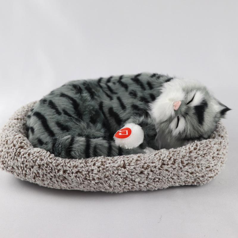 Simulation Fur Animal Home Furnishings Realistic Sleeping Breathing Dog Toy Plush Animal Doll Children