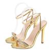 Fashion Sexy Thin High Heel Sandals Summer Elegant Round Toe Rhinestone Narrowband Ankle Buckle Women Party Dress Shoes Footwear