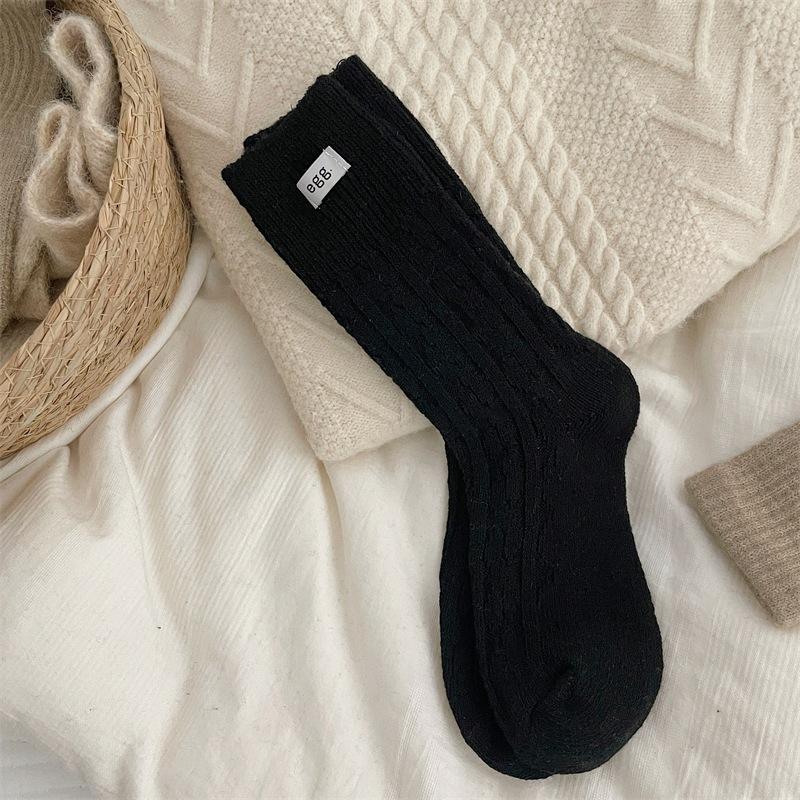 

All Things Can Be Egg Gray Socks Wool Medium Tube Socks Thickened Warm Retro Korean Stacking Socks One size fits all чорний