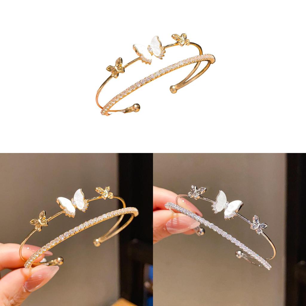 Copper Zircon Butterfly Fashion Cuff Bracelet For Daily Office Jewelry