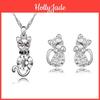 Crystal 3pcs Cat Shaped Necklace Earrings Jewelry Set  Gift Teen Girls For Women