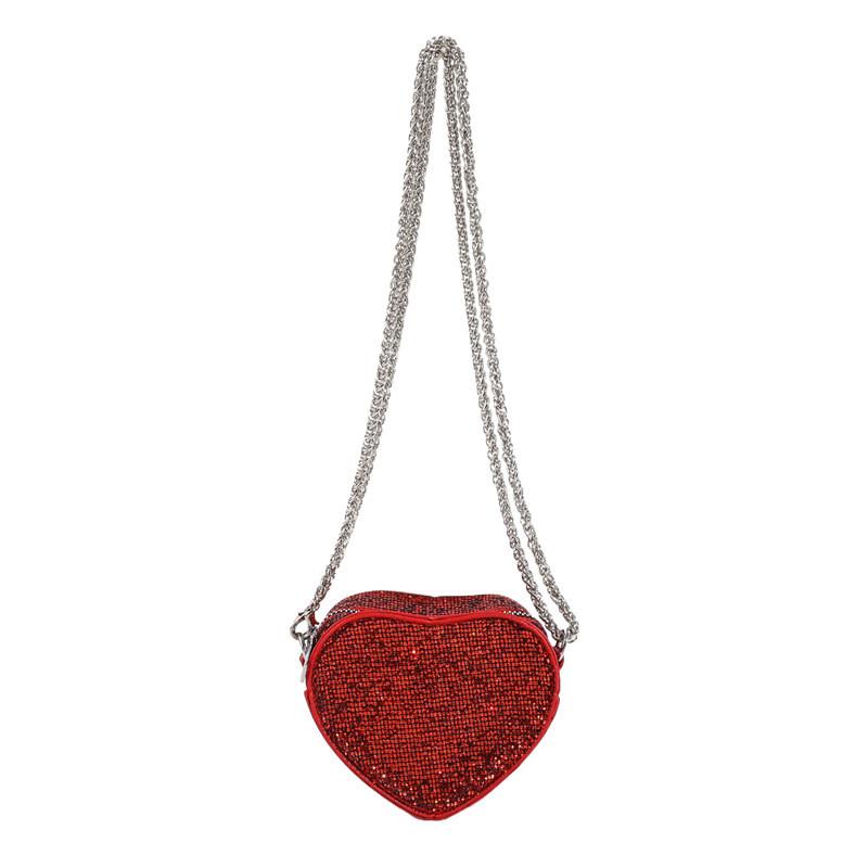Heart Shaped Bag For Women Fashion Chain Chain Sparkling Mesh Crystal Summer Trendy Crossbody Purse For Daily Use