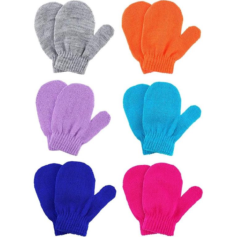 Boao 6 Pairs Toddler Mittens Kids Winter Knit Gloves Stretch Mittens for kids Toddler Boys Girls Gray, Orange, Purple, Roy