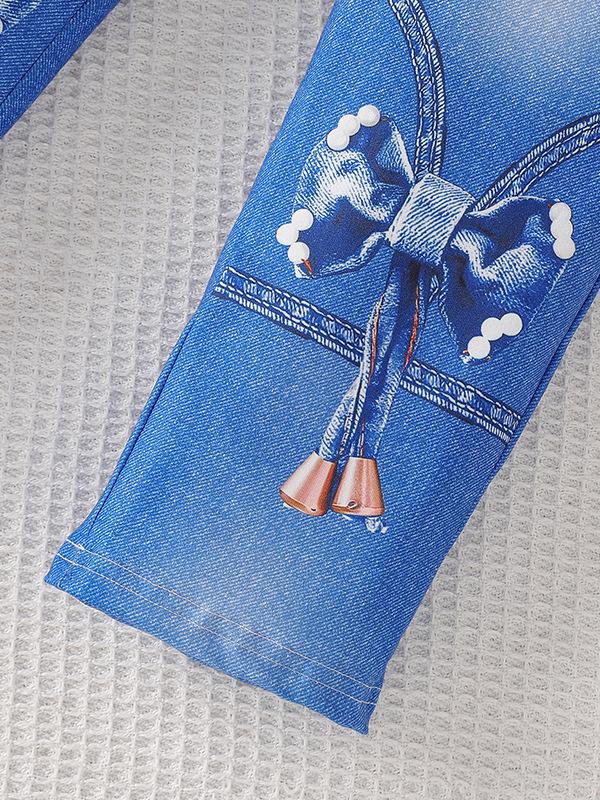 Stilingas mergaičių trijų dalių džinsinis komplektas: 2025 m. Pavasario ir Rudens Kolekcija su Pagrindiniais Marškiniais ir Liemene