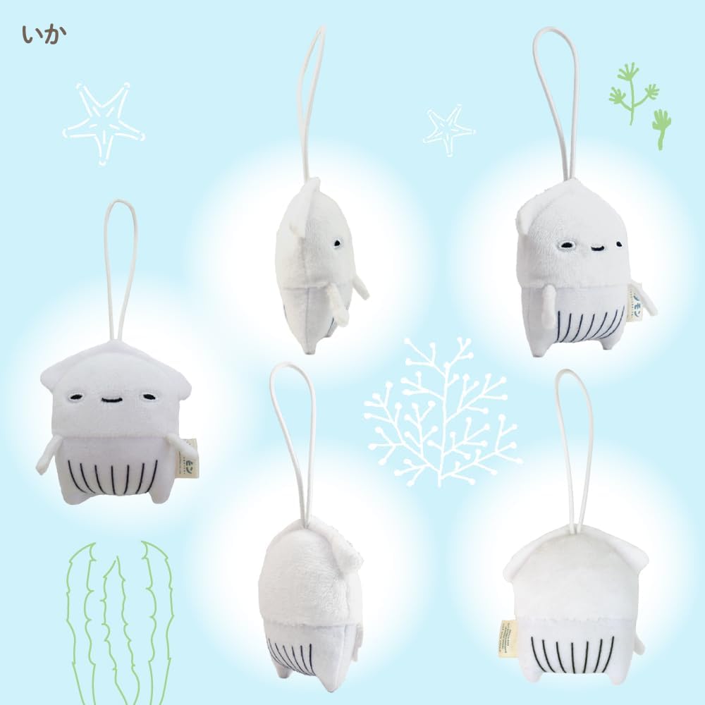 Morisaka Global Petamon Squid Plush Toy 5.5x2.5x6.5cm Cute Animal Strap Charm