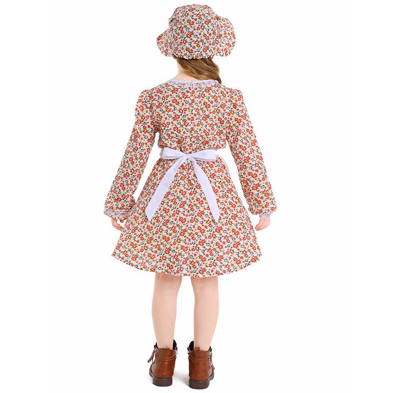 Kinder Mädchen Drama Pastorale Bauernhof Blumen Blumig Dienstmädchenkleid Weißes Schürzenhut-Set Halloween Cosplay Kostüme Rollenspiel Outfit