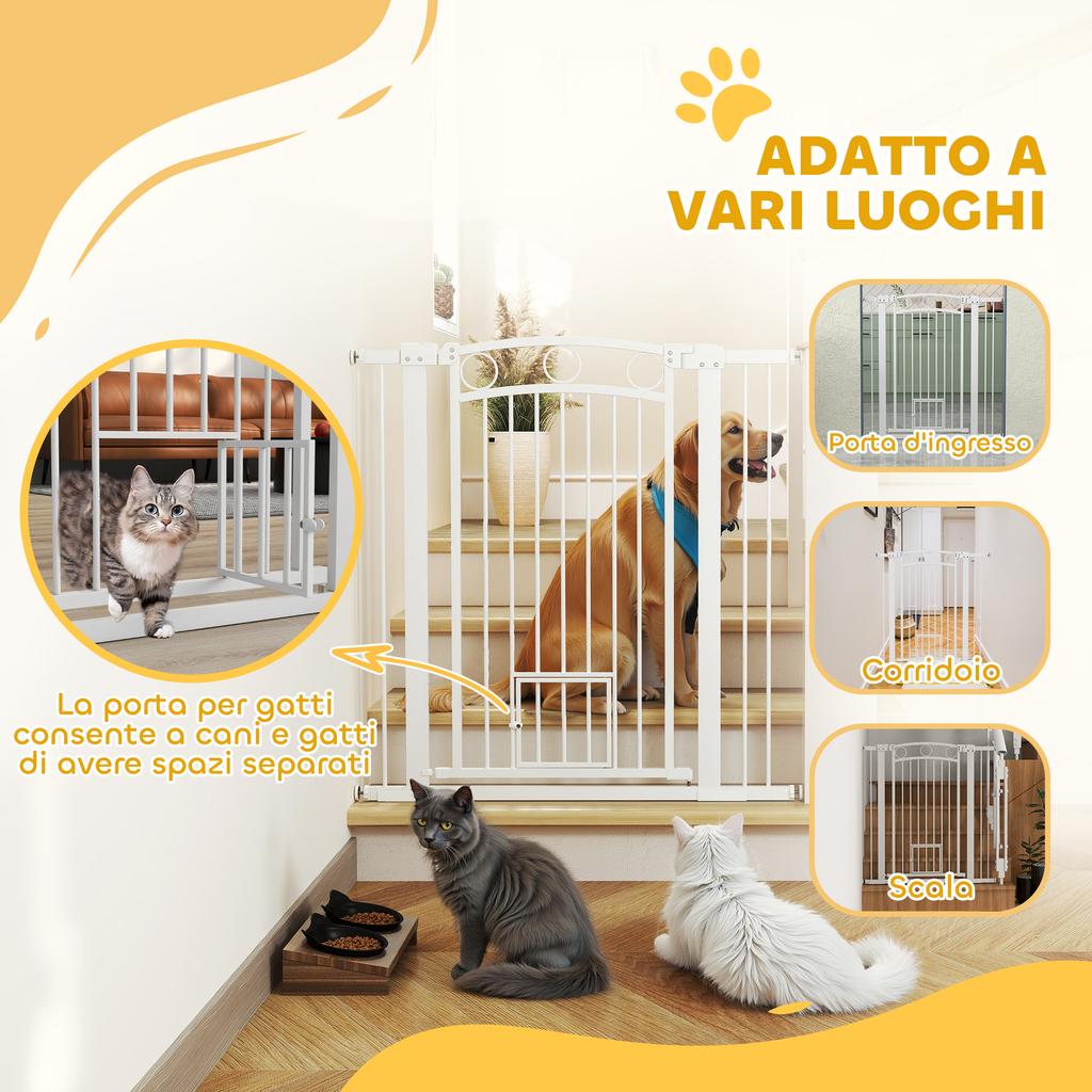 Adjustable Dog Gate 76-104cm, 106cm High Gate with 2 Extensions, White