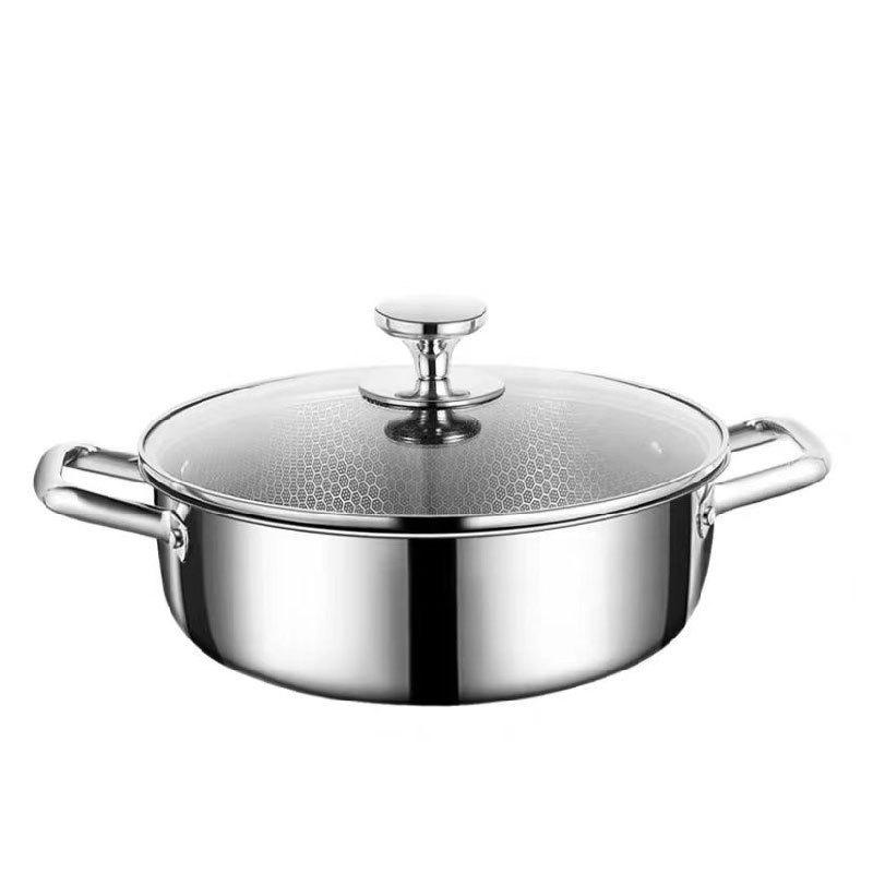 Food Grade 410 Stainless Steel Frying Pan Honeycomb Nonstick Design Double Ears Induction Gas Cooker Safe Kitchenware