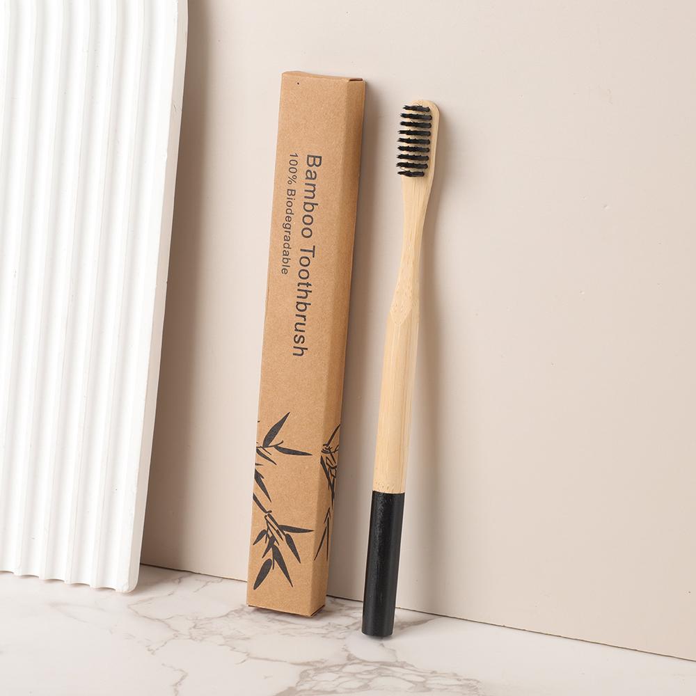 BPA Free Eco Recyclable Kraft Box Natural Round Painted Handle Adult Soft Organic Bamboo Toothbrush