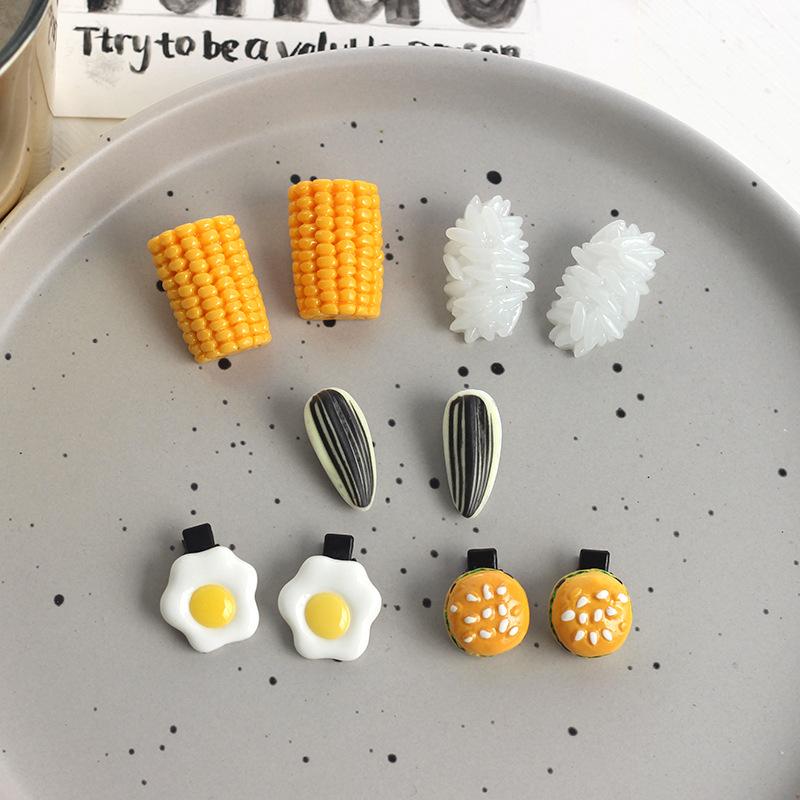 5 Pcs Cute Imitation Food Mini Hair Clip Funny Food Game Rice Poached Egg Melon Seed Corn Girl Barrettes